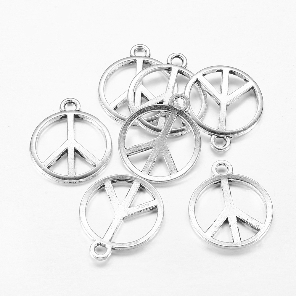 PandaHall Tibetan Silver Peace Sign Pendants, Lead Free and Nickel Free and Cadmium Free, Antique Silver, 24x2mm, Hole: 2mm Alloy Peace Sign