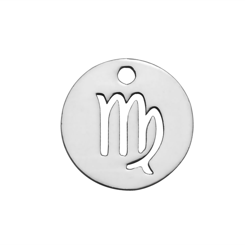 PandaHall 304 Stainless Steel Charms, Flat Round with Constellation/Zodiac Sign, Stainless Steel Color, 12x1mm, Hole: 1mm Stainless Steel...
