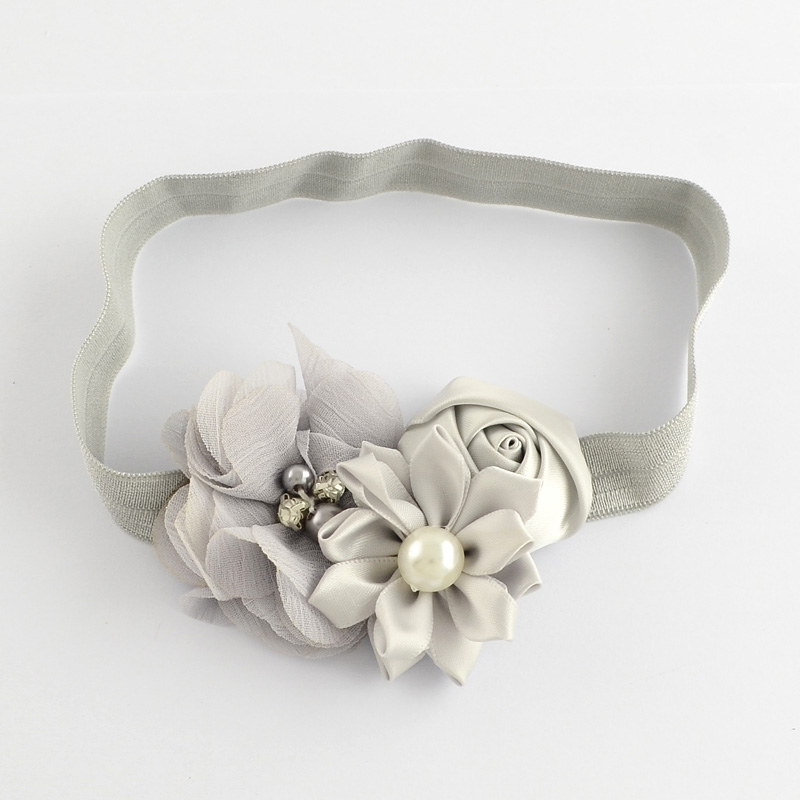 PandaHall Elastic Baby Headbands, with Random Color Elastic Cord, Cloth Flower Girl Hair Pieces, LightGrey, 112mm Cloth Gray