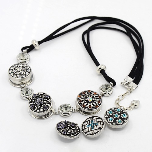PandaHall DIY Girl Snap Necklace Making, 1 Strand Black Faux Suede Necklace and 6 PCS Alloy Rhinestone Snap Buttons, 20.9"; Buttons...