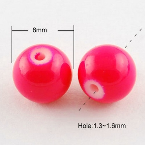 PandaHall Painted Glass Bead Strands, Baking Paint, Round, DeepPink, 8mm; Hole: 1.3~1.6mm, about 100pcs/strand, 31.4" Glass Round Pink