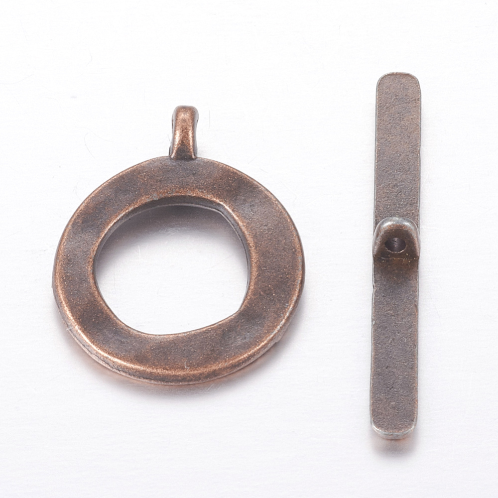 PandaHall Tibetan Style Alloy Toggle Clasps, Lead Free, Cadmium Free and Nickel Free, Red Copper Color, Ring: 17mm wide, 21mm long, Bar...