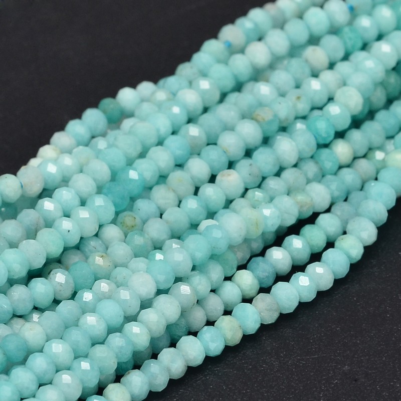 PandaHall Faceted Rondelle Natural Amazonite Bead Strands, 3x2mm, Hole: 1mm; about 163pcs/strand, 15.5" Amazonite Rondelle
