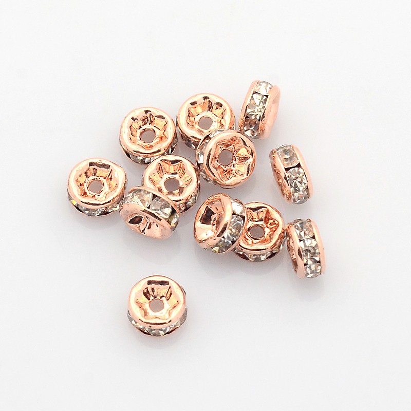 PandaHall Brass Rhinestone Spacer Beads, Grade AAA, Straight Flange, Nickel Free, Rose Gold, Rondelle, Crystal, 5x2.5mm Brass+Rhinestone...