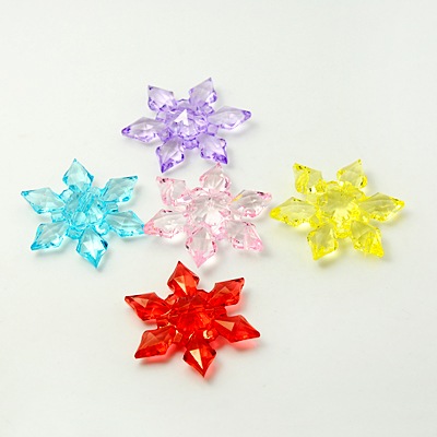 PandaHall Mixed Color Transparent Acrylic Christmas Snowflake Beads, Faceted, 45x12mm, Hole: 3mm Acrylic Snowflake Multicolor
