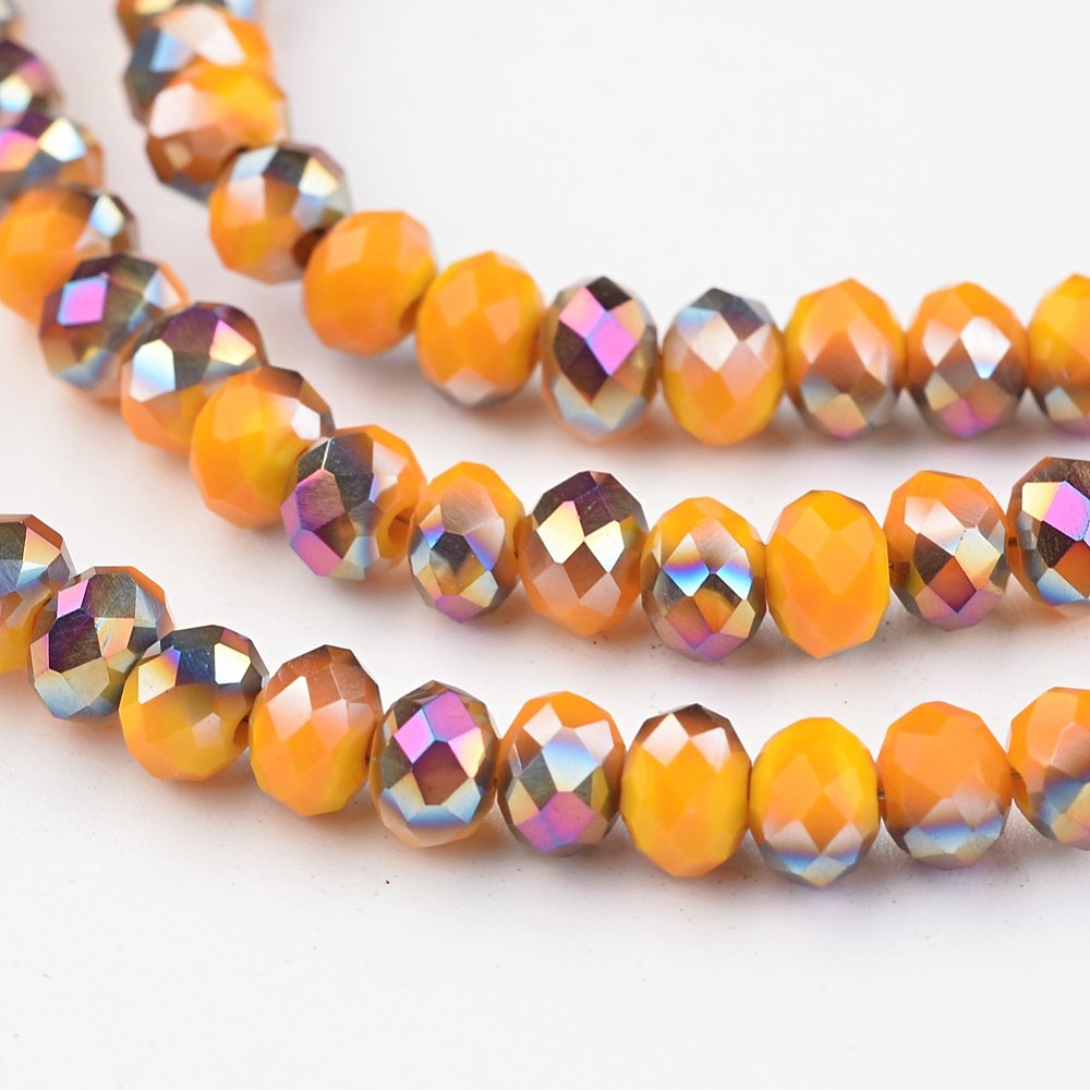 PandaHall Electroplate Glass Beads Strands,  Half Plated, Faceted Rondelle, DarkOrange, 4x3mm, Hole: 1mm; about 146pcs/strand, 18.8'' Glass...