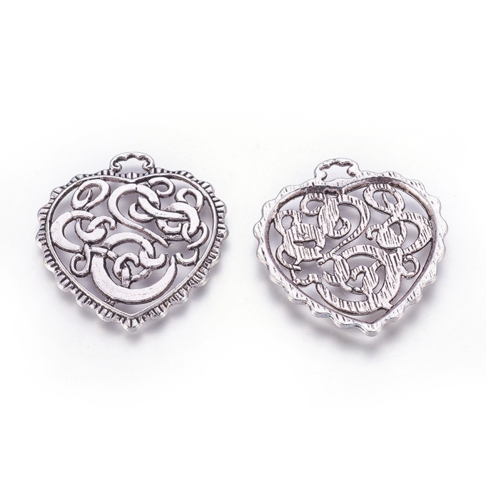 PandaHall Tibetan Style Pendants, Lead Free & Cadmium Free & Nickel Free, Heart, Antique Silver Color, Size: about 40mm long, 37mm wide, 3mm...