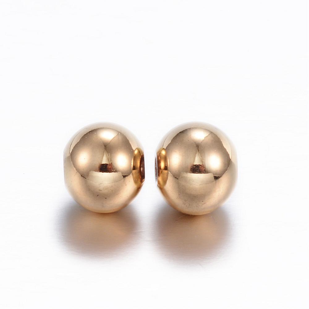 PandaHall 304 Stainless Steel Beads, Round, Golden, 8x7mm, Hole: 2mm Stainless Steel Round