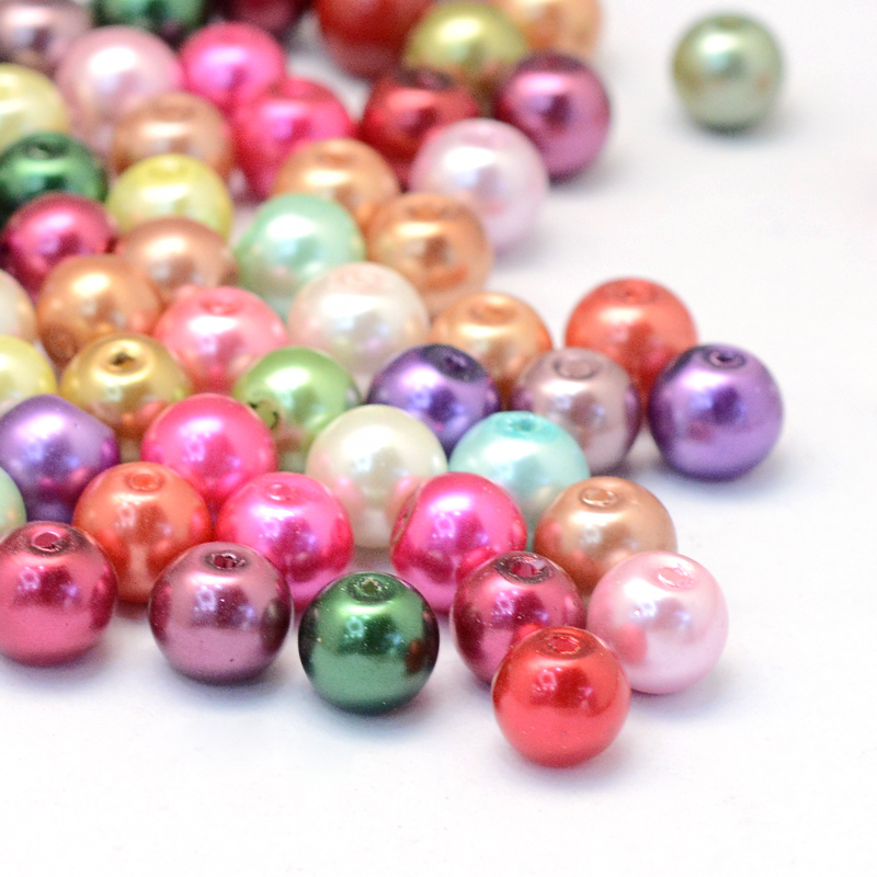 PandaHall Baking Painted Pearlized Glass Pearl Round Bead Strands, Mixed Color, 4~5mm, Hole: 1mm; about 582pcs/50g Glass Round Multicolor