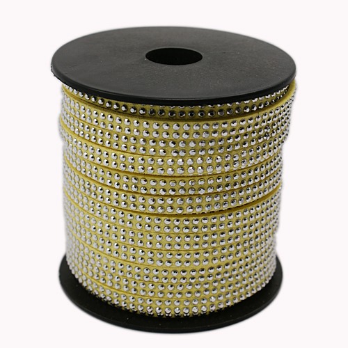PandaHall 2 Row Platinum Aluminum Studded Korea Faux Suede Cord, Faux Suede Lace, ChampagneYellow, 5x2mm; about 20yards/roll Suede Yellow