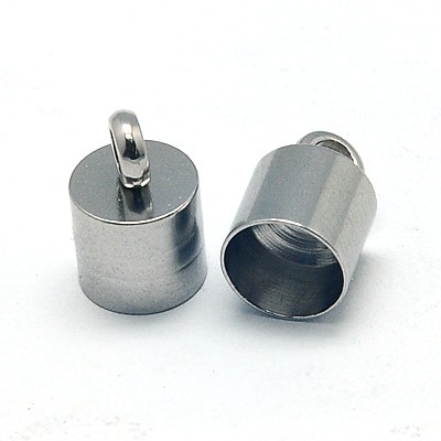 PandaHall 304 Stainless Steel Cord Ends, Stainless Steel Color, 12x7mm, Hole: 1.5mm Stainless Steel