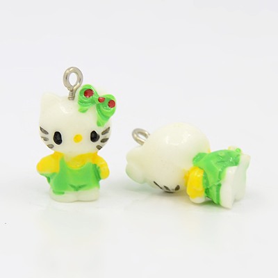 PandaHall Resin Pendants, with Iron Findings, Cat, Colorful, about 23mm long, 12mm wide, 11mm thick, hole: 2mm Resin Cat