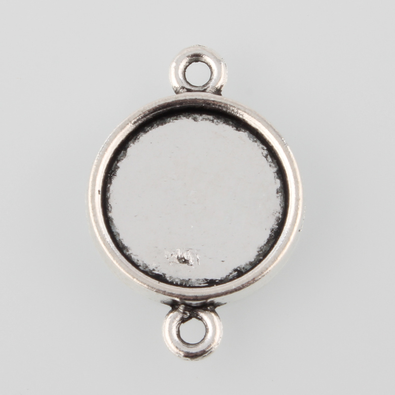PandaHall Tibetan Style Alloy Flat Round Cabochon Connector Settings, Antique Silver, Tray: 14mm; 25x17x2mm, Hole: 2mm; about 588pcs/1000g...