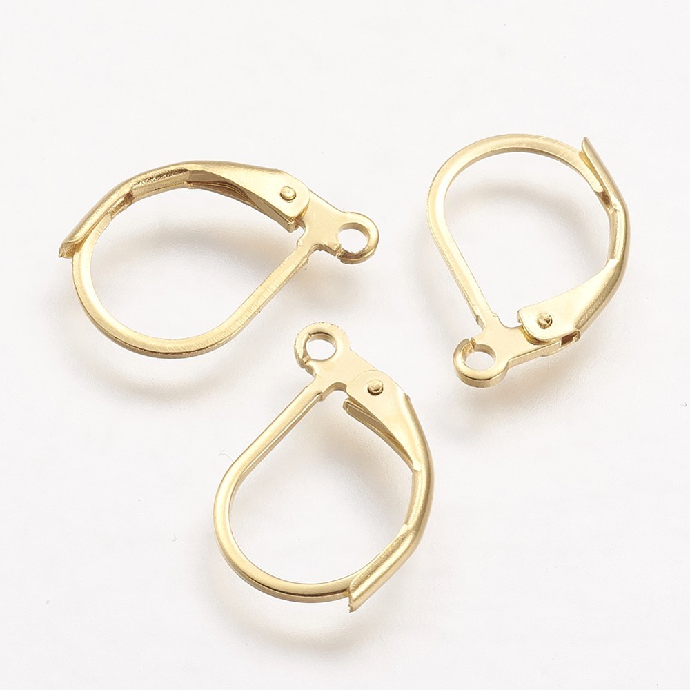 PandaHall 304 Stainless Steel Leverback Earring Findings, Golden, 15x10x2mm, Hole: 1mm; pin: 0.7x0.9mm Stainless Steel
