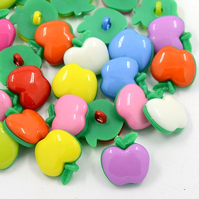 PandaHall Acrylic Shank Buttons, 1-Hole, Dyed, Apple, Mixed Color, 22x21x6mm, Hole: 4mm Acrylic Fruit Multicolor