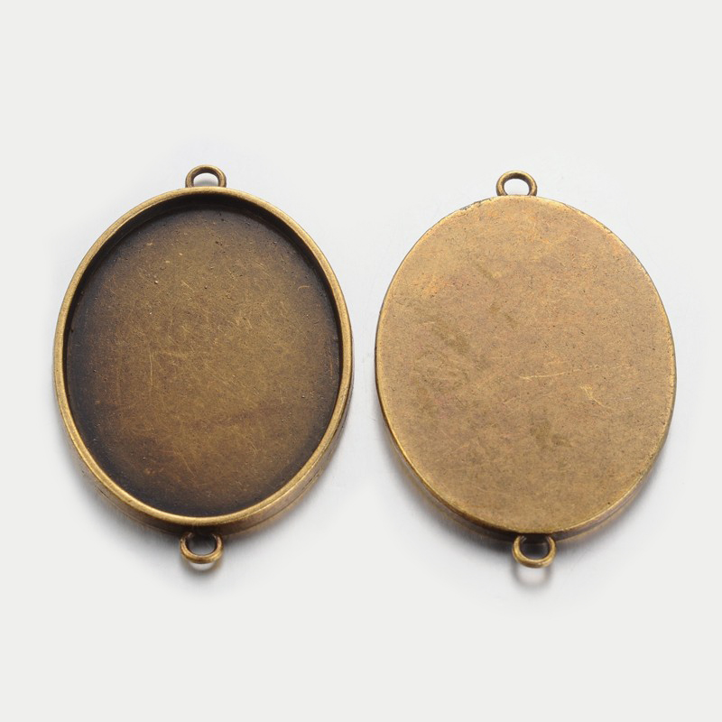 PandaHall Tibetan Style Cabochon Connector Settings, Lead Free & Nickel Free, Oval, Antique Bronze, 50x33x3mm, Hole: 3mm, Tray: 40x31mm...