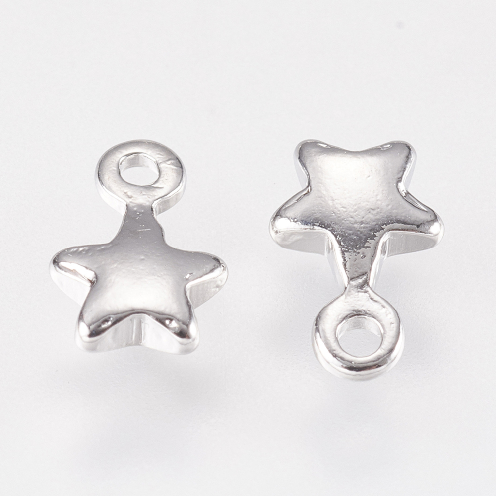 PandaHall Brass Pendants, Star, Real Platinum Plated, 7x4.5x1.5mm, Hole: 1mm Brass Star