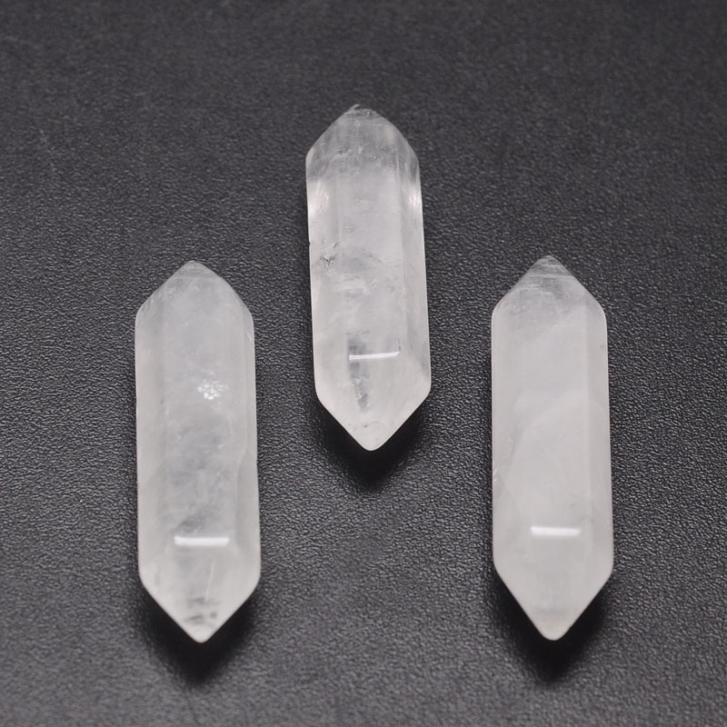 PandaHall Faceted Bullet Natural Quartz Crystal Point Beads for Wire Wrapped Pendants Making, Double Pointed No Hole/Undrilled, 30x9x9mm...