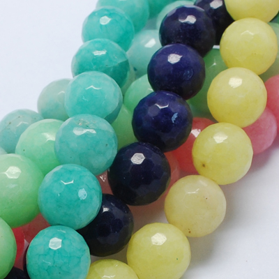 PandaHall Natural Jade Bead Strands, Dyed, Faceted, Round, Mixed Color, 12mm; Hole: 1mm; 32pcs/strand, 14.6" Other Jade Round Multicolor