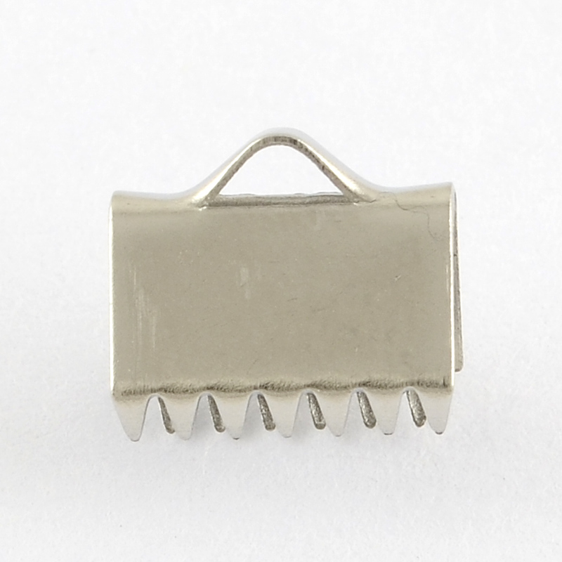 PandaHall 304 Stainless Steel Ribbon Ends, Stainless Steel Color, 9x10.5mm, Hole: 1.5mm Stainless Steel