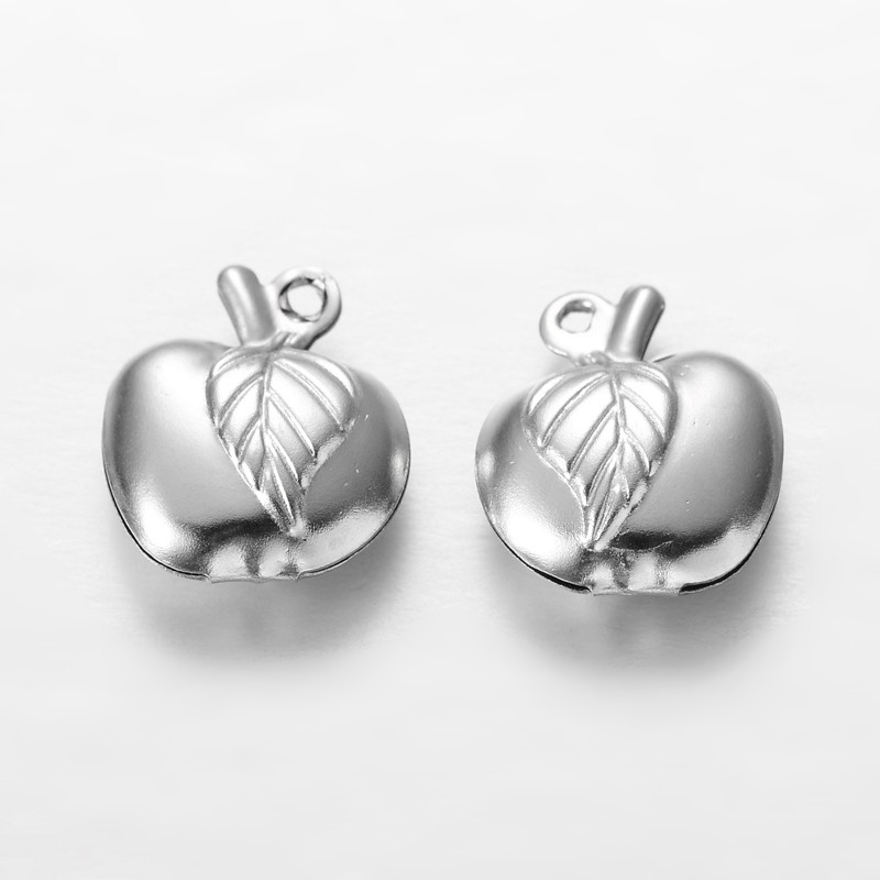 PandaHall 304 Stainless Steel Charms, Apple, Stainless Steel Color, 13x11x5mm, Hole: 1mm Stainless Steel Fruit