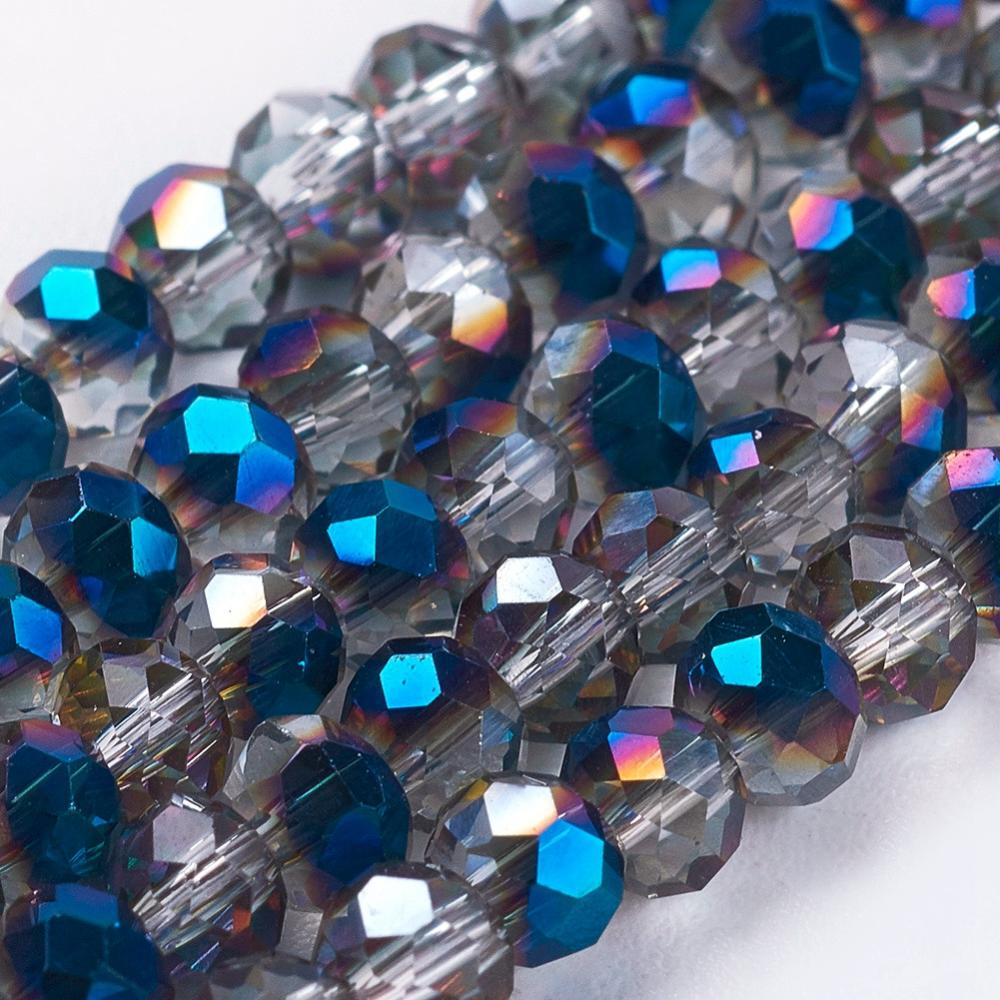 PandaHall Electroplate Glass Faceted Rondelle Beads Strands, Half Plated, Blue, 3x2mm, Hole: 1mm; about 100pcs/strand, 10" Glass Rondelle...