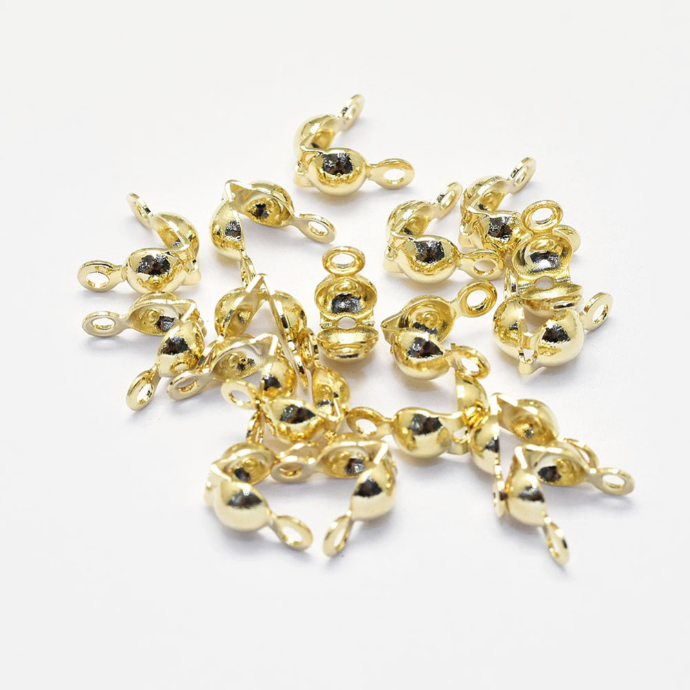 PandaHall Long-Lasting Plated Brass Bead Tips, Real 18K Gold Plated, Nickel Free, 8x4x4mm, Hole: 1mm; Inner Diameter: 3mm Brass