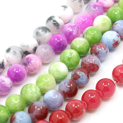 PandaHall Natural Persian Jade Beads Strands, Dyed, Round, Mixed Color, 8mm, Hole: 1mm; about 50pcs/strand, 16" White Jade Round Multicolor
