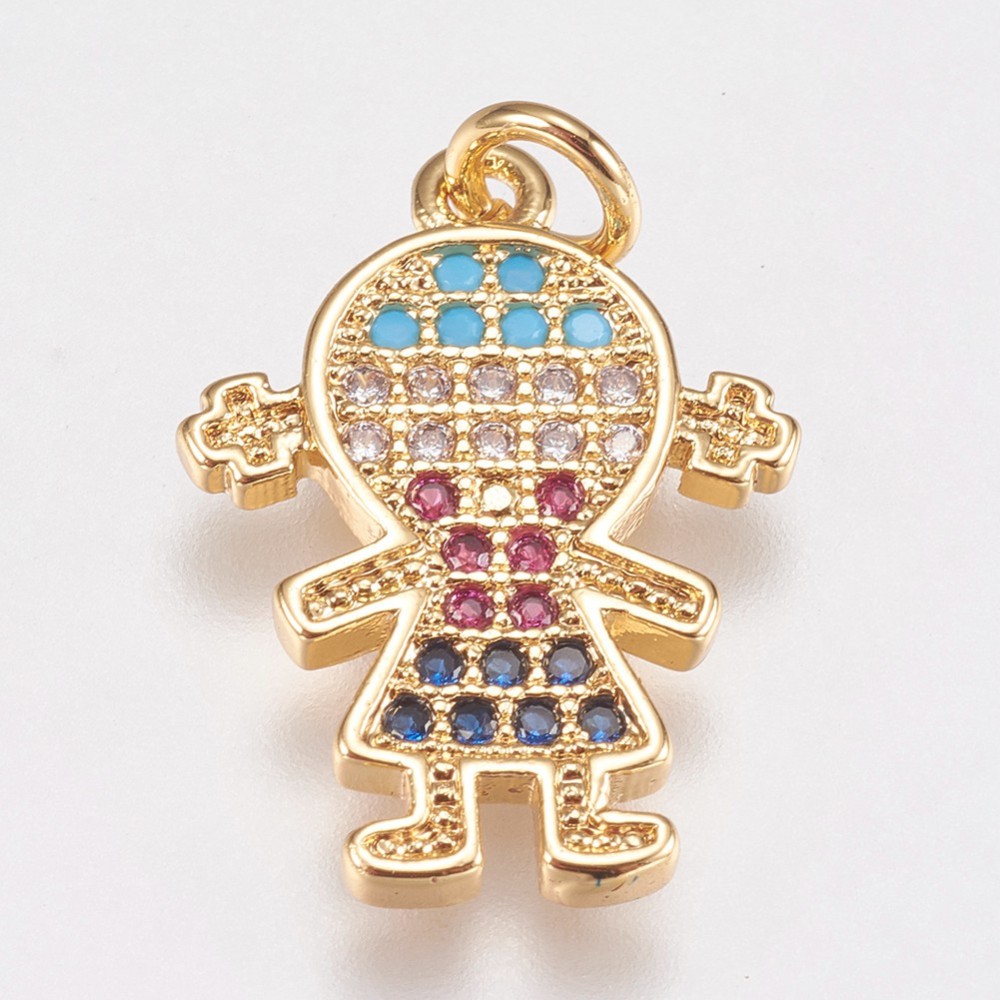 PandaHall Brass Micro Pave Cubic Zirconia Pendants, Girl, Golden with Mixed Color C.Z, 18.5x13.5x1.5mm, Hole: 2.5mm Brass+Cubic Zirconia...