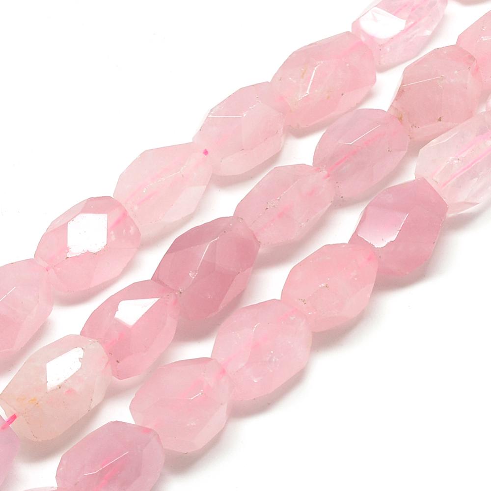 PandaHall Natural Rose Quartz Beads Strands, Faceted, Oval, 17~23x13~17x13~17mm, Hole: 1mm; about 19pcs/strand, 15.7" Rose Quartz Oval