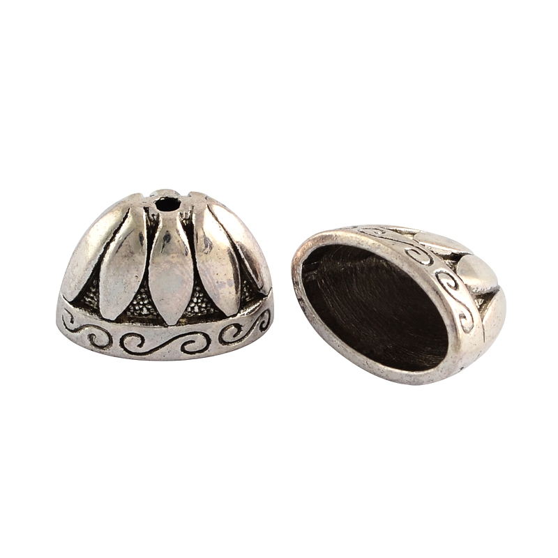 PandaHall Tibetan Style Alloy Bead Caps, Lead Free, Antique Silver, 13x20x12mm, Hole: 2mm Alloy