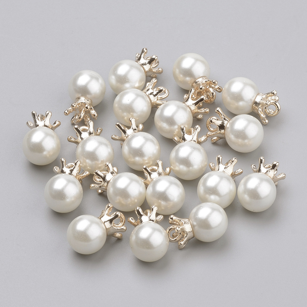 PandaHall Alloy Pendants, with ABS Plastic Imitation Pearl Beads, Light Golden, White, 17x11.5mm, Hole: 2mm ABS Plastic Others White