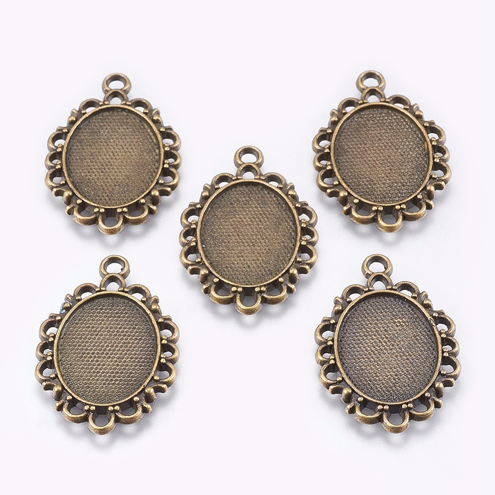 PandaHall Tibetan Style Pendant Cabochon Settings, Lead Free & Nickel Free, Oval, Antique Bronze, 30x20x2mm, Hole: 2mm; Tray: 18x13mm Alloy...