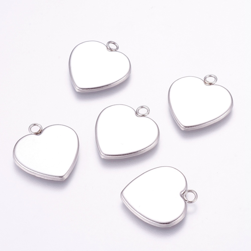 PandaHall 304 Stainless Steel Pendant Cabochon Settings, Heart, Stainless Steel Color, Tray: 19x19mm; 22x20x2mm, Hole: 1mm Stainless Steel...
