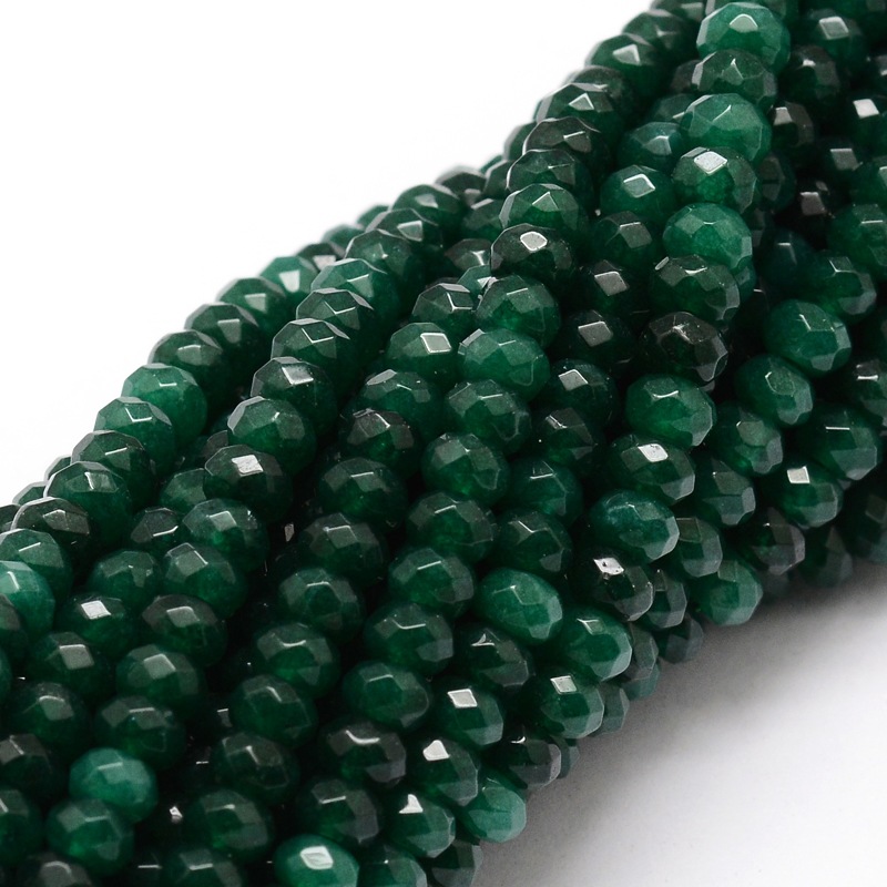 PandaHall Dyed Natural Malaysia Jade Rondelle Beads Strands, Faceted, DarkGreen, 4x2mm, Hole: 1mm; about 137pcs/strand, 14.5" Malaysia Jade...