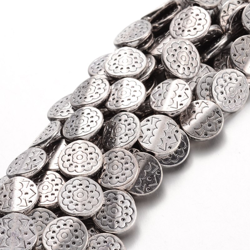 PandaHall Tibetan Style Alloy Flat Round Bead Strands, Cadmium Free & Nickel Free & Lead Free, Antique Silver, 11x3mm, Hole: 1mm; about...