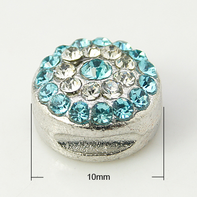 PandaHall Alloy Rhinestone Beads, Grade A, Platinum Color, Round, Aquamarine, 10x6mm, Hole: 1.5mm Alloy+Rhinestone Round Green