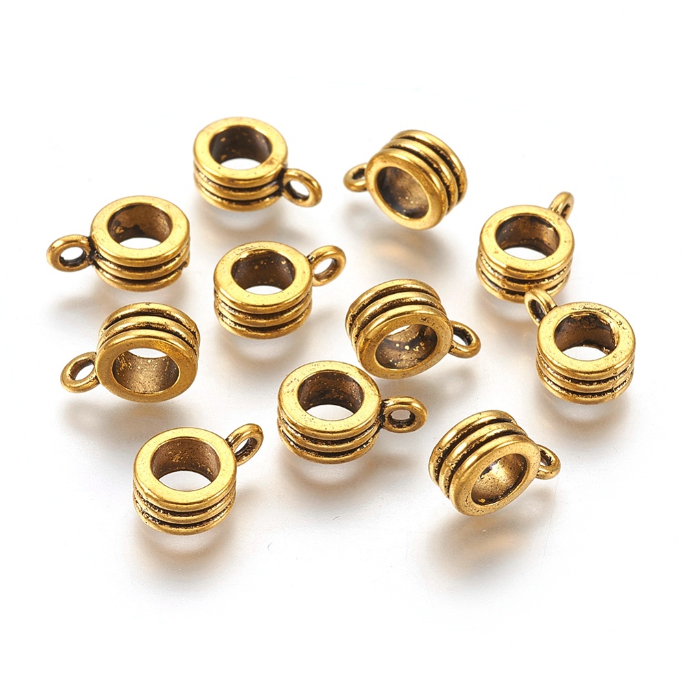 PandaHall Alloy Hanger Links, Bail Beads, Lead Free, Column, Antique Golden, 12.5x8x5mm, Hole: 2mm Alloy Column