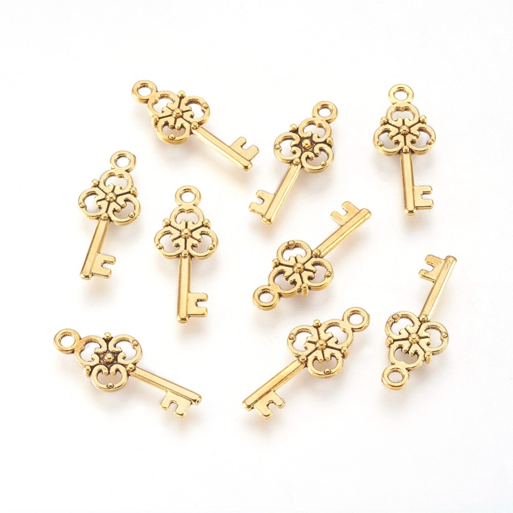 PandaHall Tibetan Silver Pendant, Skeleton Key, Lead Free and Cadmium Free, Antique Golden, about 23mm long, 9.5mm wide, 2mm thick, hole...