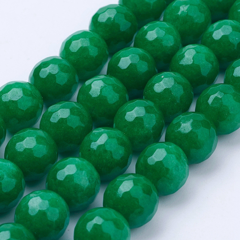 PandaHall Natural Malaysia Jade Bead Strands, Dyed, Faceted, Round, Green, 8mm, Hole: 1mm; about 46pcs/strand, 14.5"(36.83cm) Malaysia Jade...