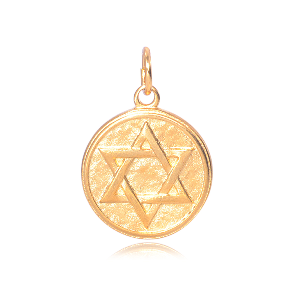PandaHall 316 Stainless Steel Pendants, Flat Round, with Star of David, Golden, 23x19x2.5mm, Hole: 5mm Stainless Steel Flat Round