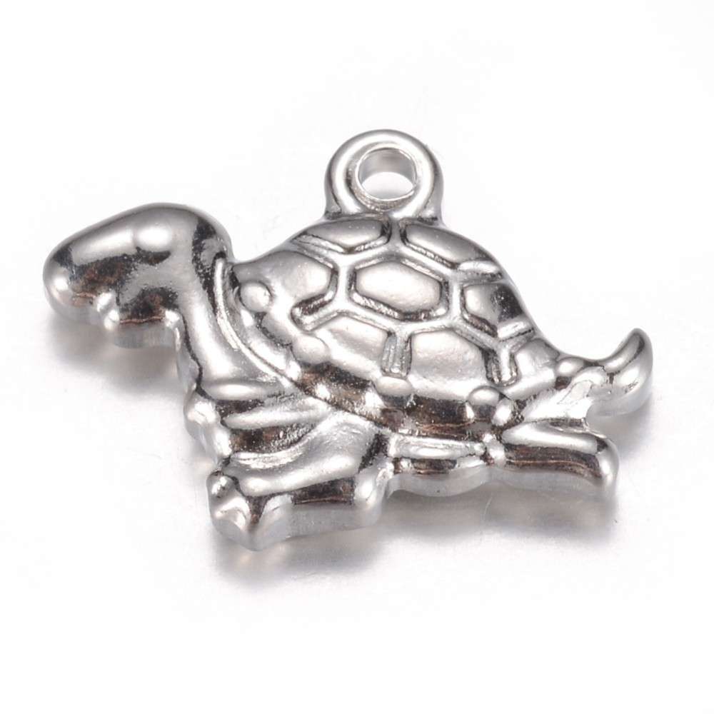 PandaHall 304 Stainless Steel Charms, Tortoise, Stainless Steel Color, 11x16.5x3mm, Hole: 1mm Stainless Steel Tortoise