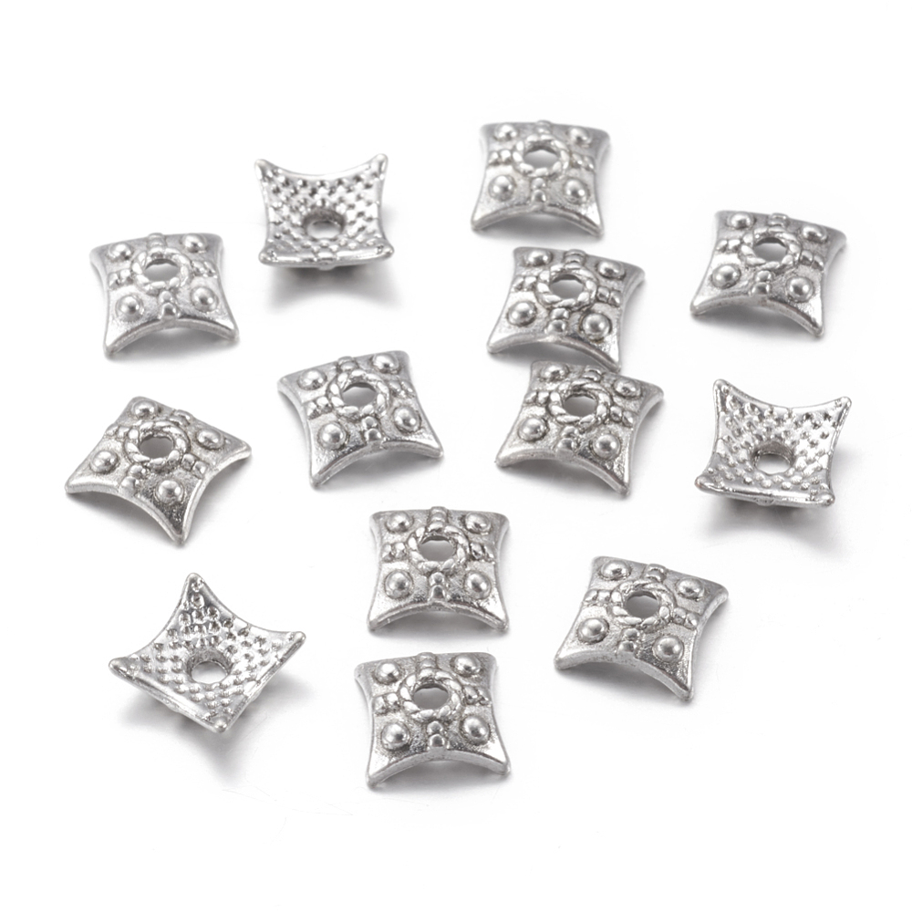 PandaHall Tibetan Silver Bead Caps, Lead Free, Cadmium Free and Nickel Free, Square, Antique Silver, about 7.5mm wide, 7.5mm long, 3mm thick...