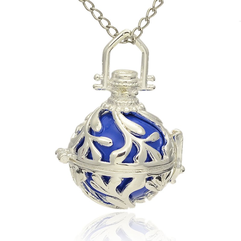 PandaHall Silver Tone Brass Hollow Round Cage Pendants, with No Hole Spray Painted Brass Round Beads, Blue, 36x25x21mm, Hole: 6x7mm Brass...