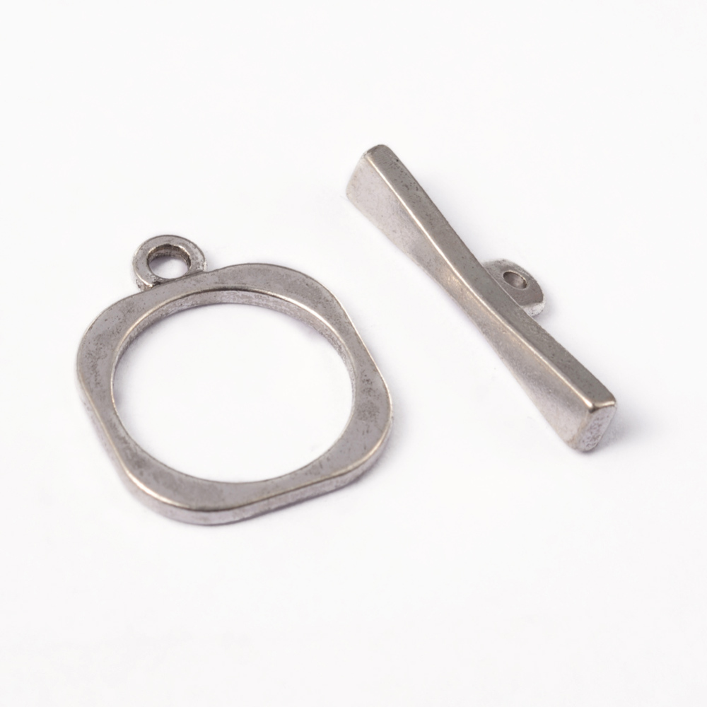 PandaHall Tibetan Style Toggle Clasps, Square, Lead Free and Cadmium Free, Antique Silver, Square: 18mm long, 18mm wide, Bar: 25mm long...