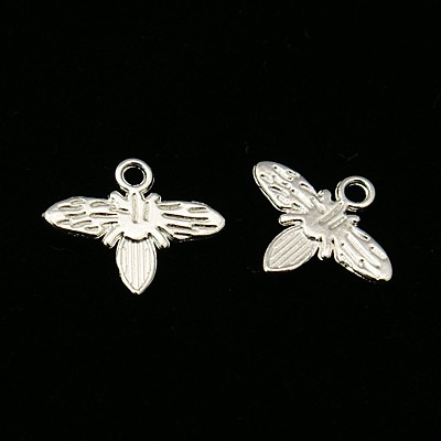 PandaHall Tibetan Style Pendants, Lead Free & Cadmium Free & Nickel Free, Bees, Silver Color, 14x16x2mm, Hole: 2mm Alloy Bees Silver