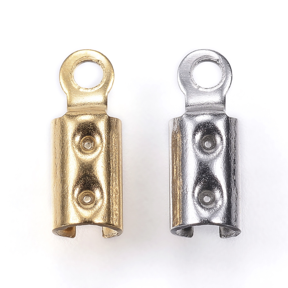 PandaHall 304 Stainless Steel Folding Crimp Ends, Mixed Color, 8.5x3mm, Hole: 1.2mm Stainless Steel Multicolor