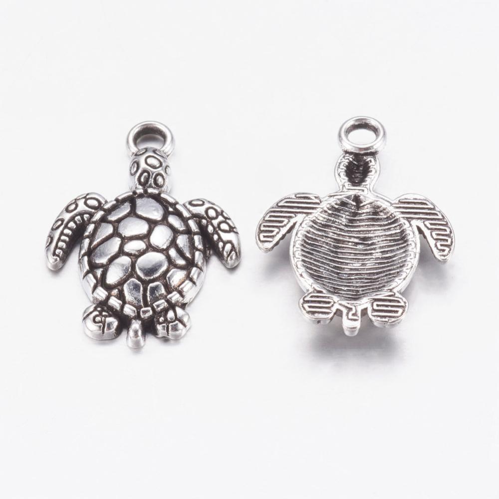 PandaHall Alloy Pendants, Nickel Free, Turtle, Antique Silver Color, Size:about 23mm long, 16mm wide, 2mm thick, hole: 2mm Alloy Tortoise