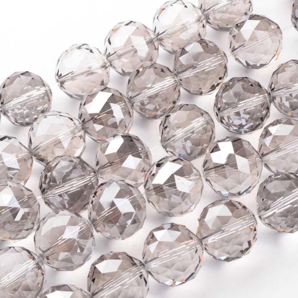 PandaHall Electroplate Glass Bead Strands, Pearl Luster Plated, Faceted, Drop, LightGrey, 19.5mm, Hole: 2mm; about 12pcs/strand, 8.6"(22cm)...