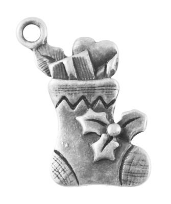 PandaHall Alloy Pendants, Lead Free & Nickel Free, Christmas Sock, Antique Silver, 21x13x3mm, Hole: 2mm Alloy Shoes